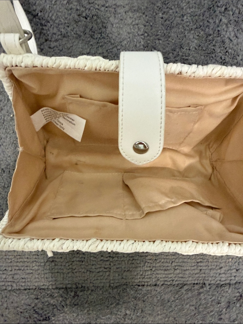 White Woven Crossbody Bag with Snap Closure - Picture 2 of 3